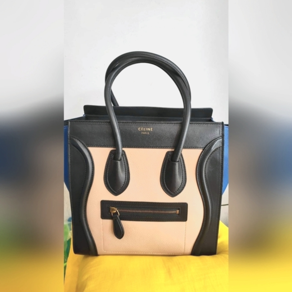 Celine Tricolor Leather and Suede Mini Luggage Tote